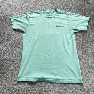 Columbia Graphic T-Shirt Mens Small Mint Green Crew Neck Short Sleeve Cotton Tee